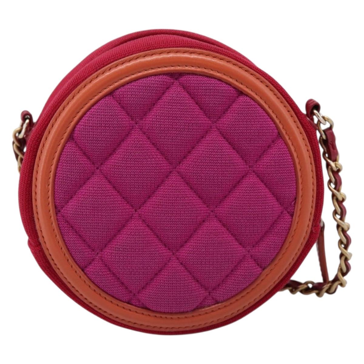 CHANEL Matelasse Chain Shoulder Bag Canvas Pink Gold CC Auth 195524M