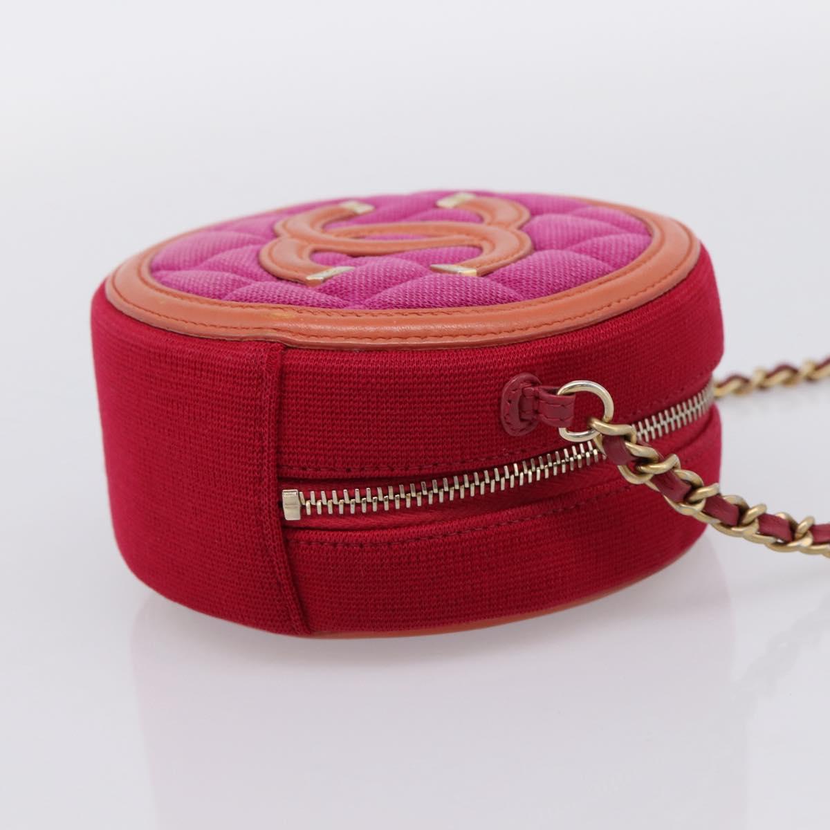 CHANEL Matelasse Chain Shoulder Bag Canvas Pink Gold CC Auth 195524M