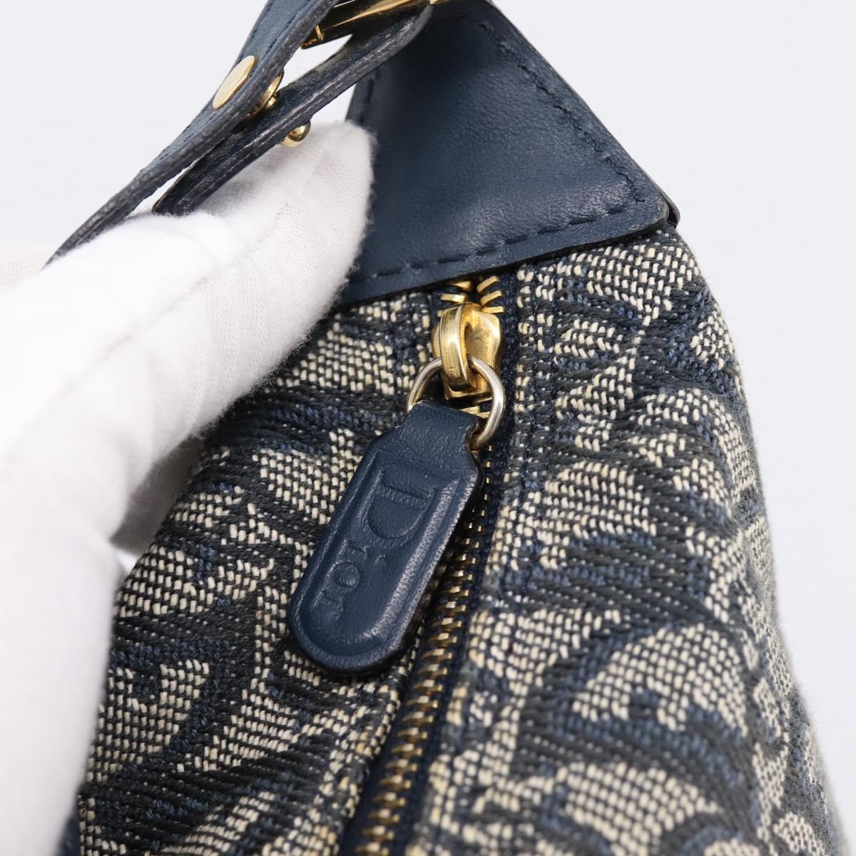 Christian Dior Trotter Canvas Accessory Pouch Navy Gold Auth 195525V