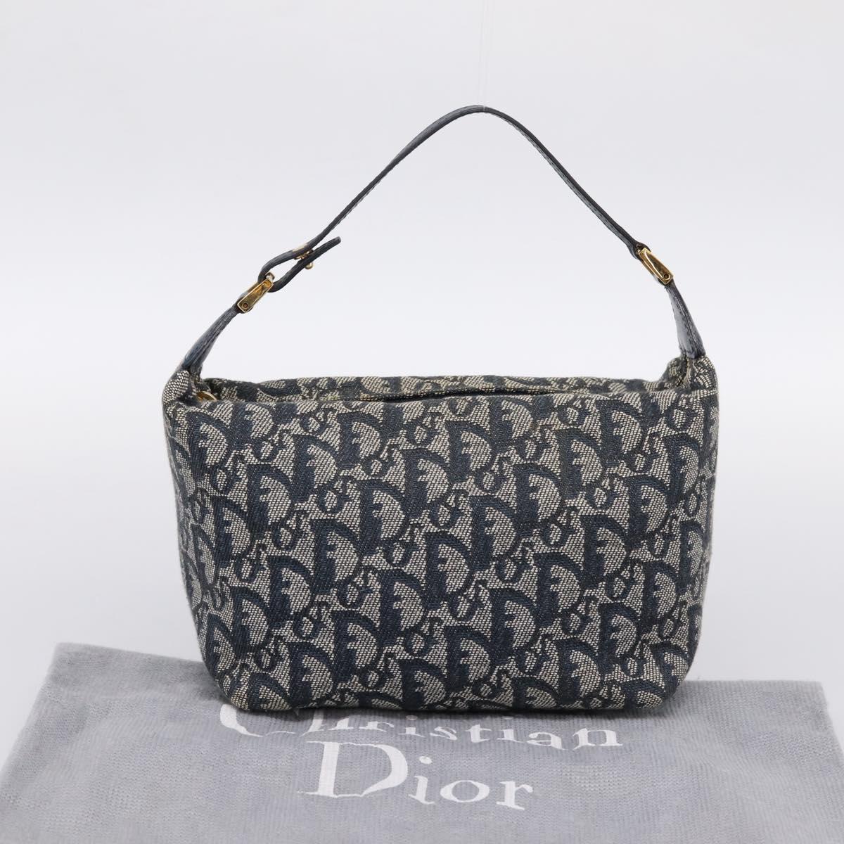 Christian Dior Trotter Canvas Accessory Pouch Navy Gold Auth 195525V