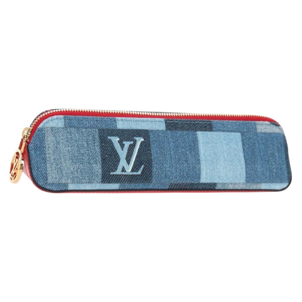LOUIS VUITTON Monogram Denim Trousse Elizabeth Pen Case Blue GI0444 Auth 195530M