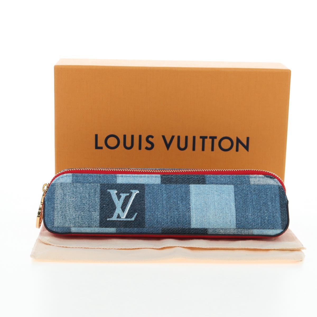 LOUIS VUITTON Monogram Denim Trousse Elizabeth Pen Case Blue GI0444 Auth 195530M