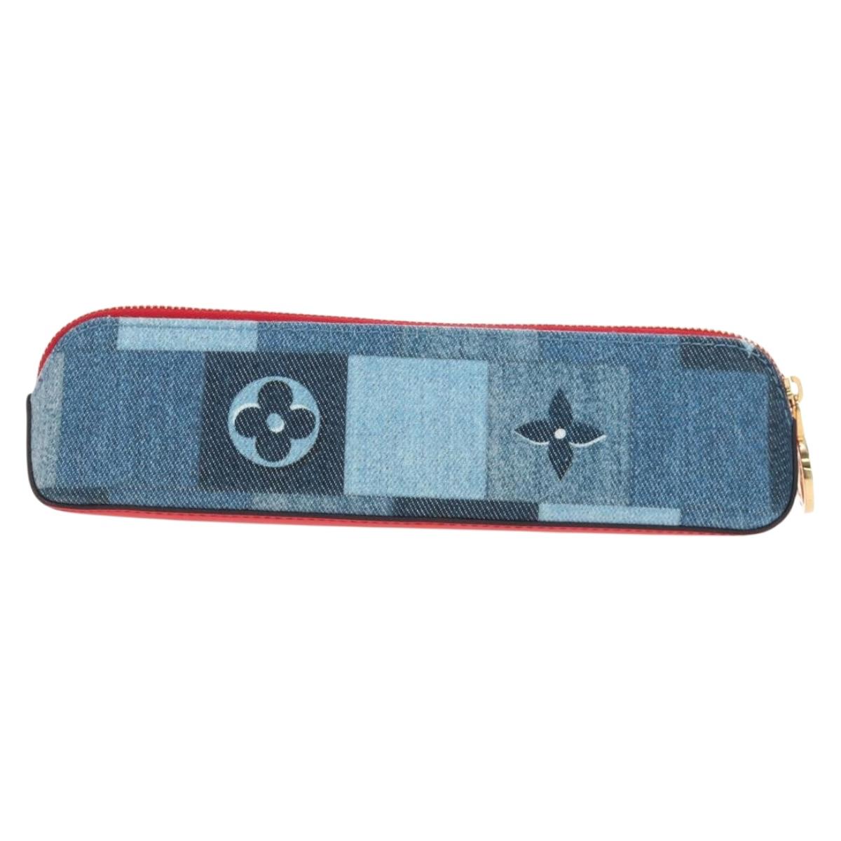 LOUIS VUITTON Monogram Denim Trousse Elizabeth Pen Case Blue GI0444 Auth 195530M