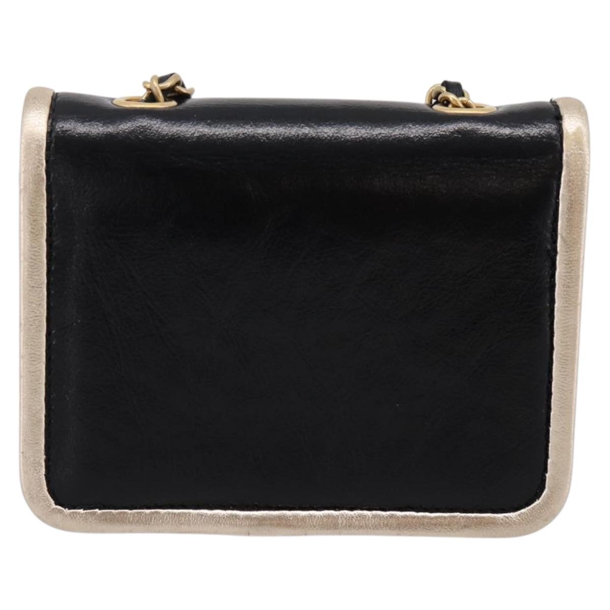 CHANEL Chain Shoulder Pouch Matelasse Leather Black Gold CC Auth 195532M