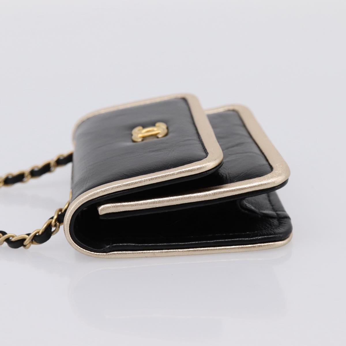 CHANEL Chain Shoulder Pouch Matelasse Leather Black Gold CC Auth 195532M