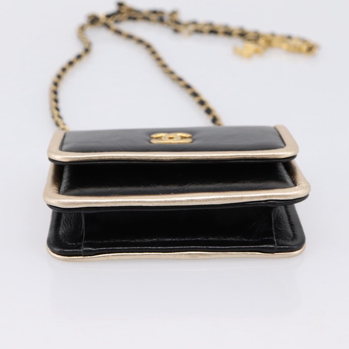 CHANEL Chain Shoulder Pouch Matelasse Leather Black Gold CC Auth 195532M