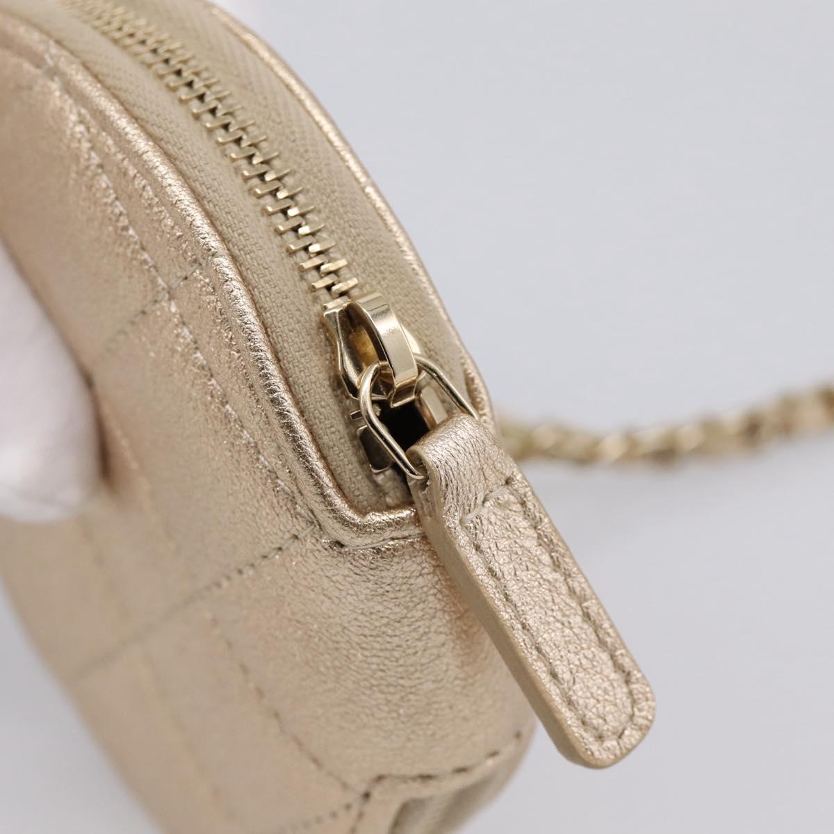 CHANEL Matelasse Pouch Lamb Skin Champagne Gold CC Auth 195534M