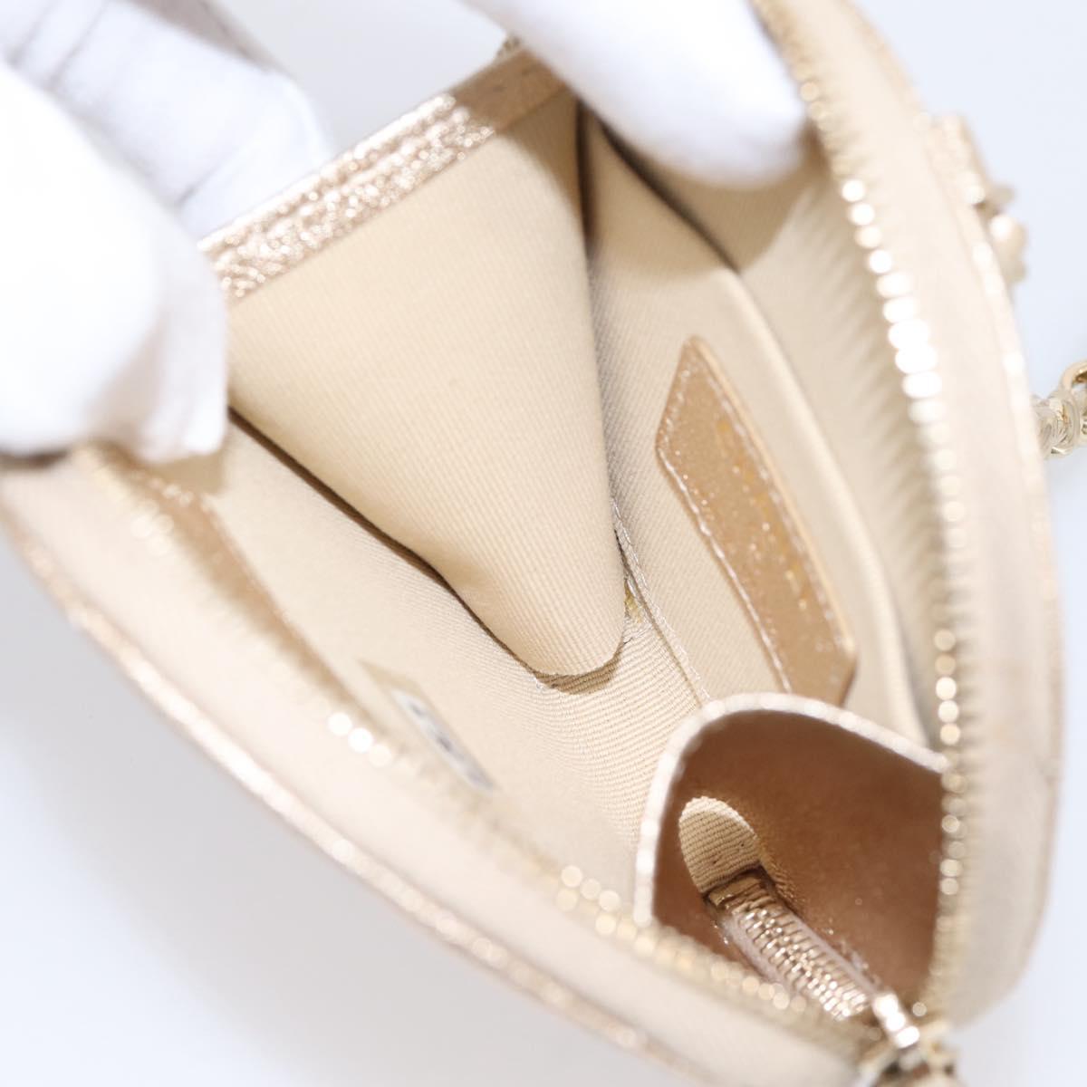 CHANEL Matelasse Pouch Lamb Skin Champagne Gold CC Auth 195534M