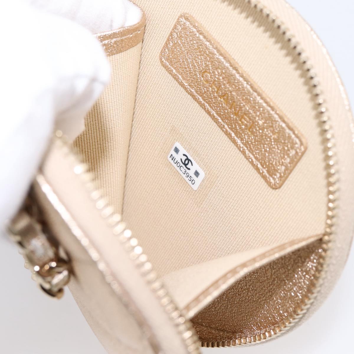 CHANEL Matelasse Pouch Lamb Skin Champagne Gold CC Auth 195534M