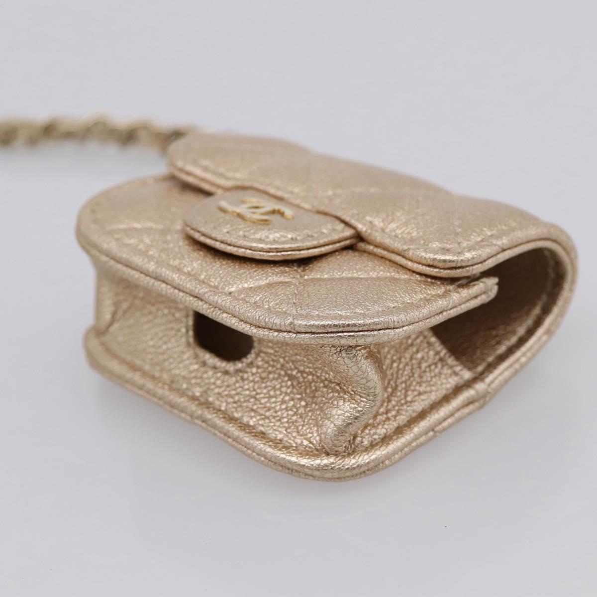 CHANEL Matelasse Pouch Lamb Skin Champagne Gold CC Auth 195534M