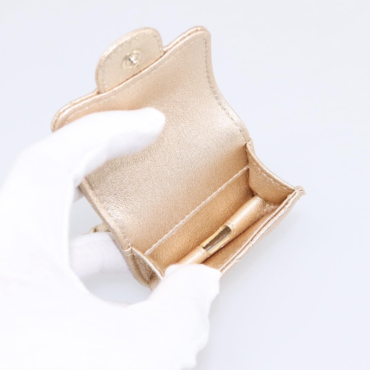 CHANEL Matelasse Pouch Lamb Skin Champagne Gold CC Auth 195534M