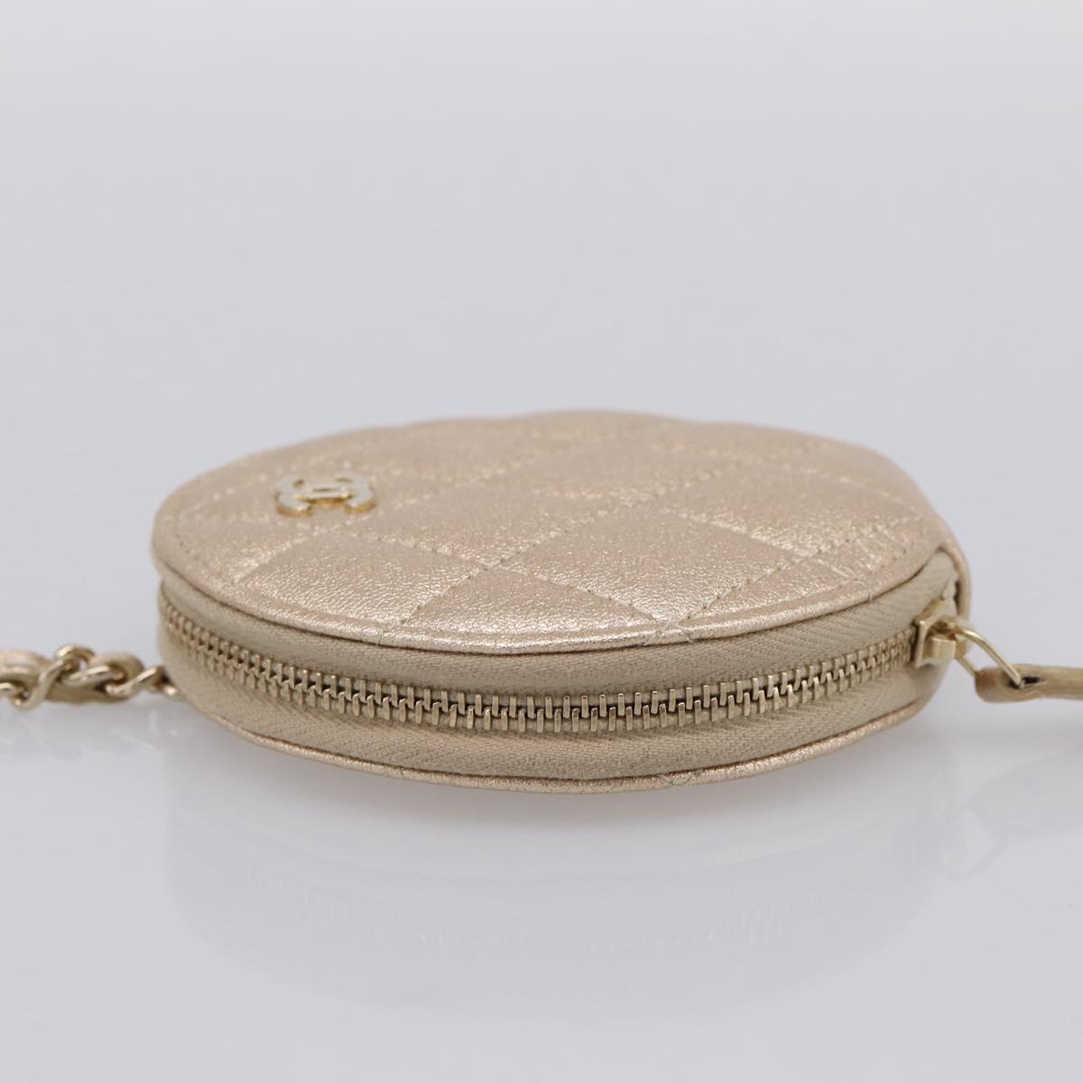 CHANEL Matelasse Pouch Lamb Skin Champagne Gold CC Auth 195534M