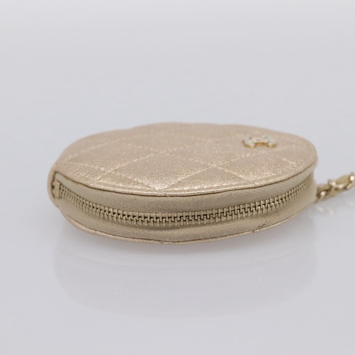 CHANEL Matelasse Pouch Lamb Skin Champagne Gold CC Auth 195534M