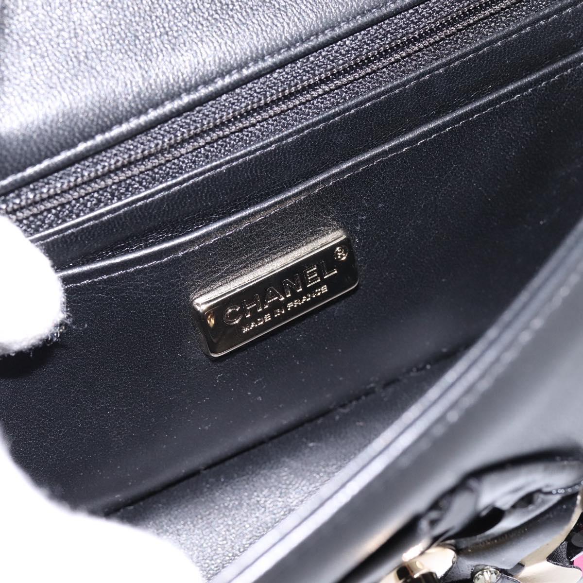 CHANEL Mini Matelasse 20 Chain Bag Lamb Skin Black Gold CC Auth 195535SM
