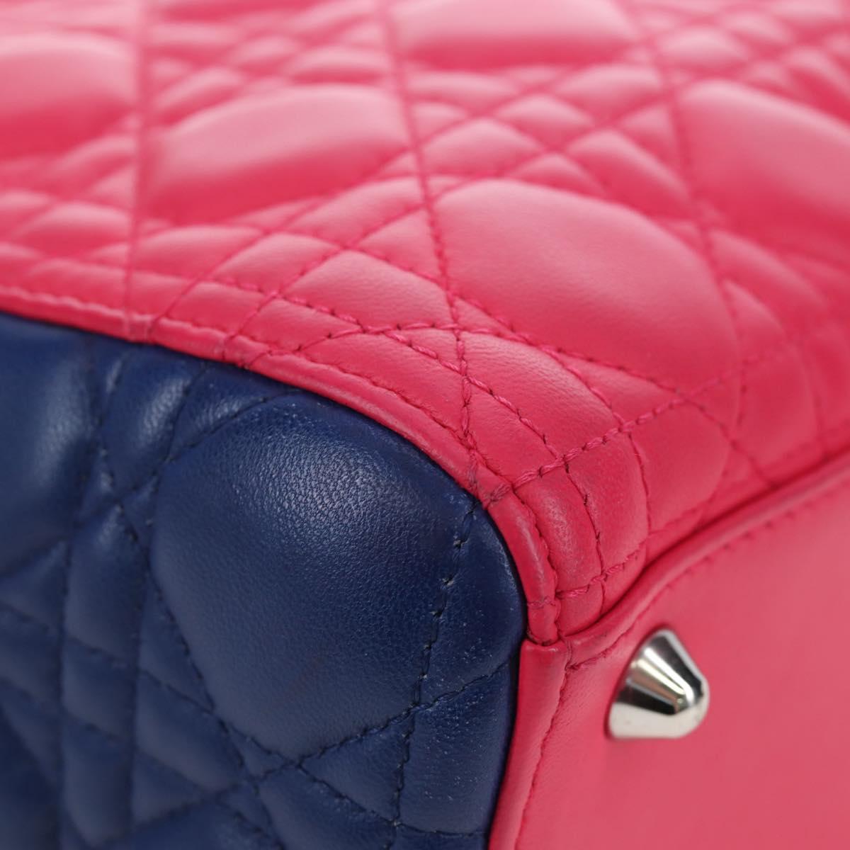 Christian Dior Canage Lady Dior Hand Bag Lamb Skin 2way Pink Silver Auth 195537M