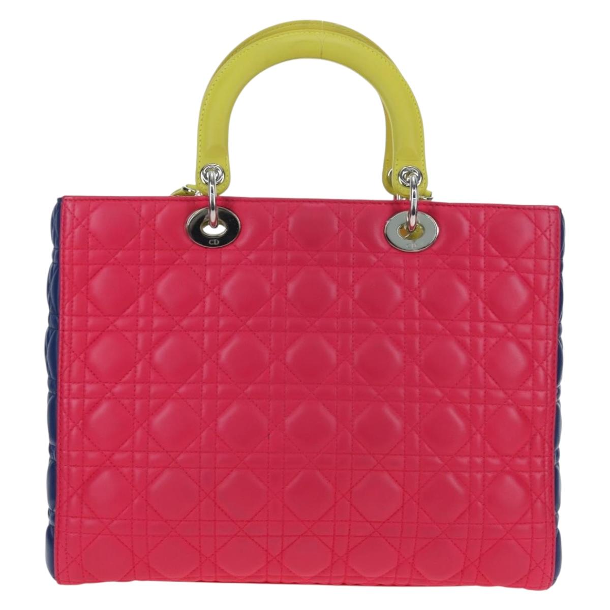 Christian Dior Canage Lady Dior Hand Bag Lamb Skin 2way Pink Silver Auth 195537M