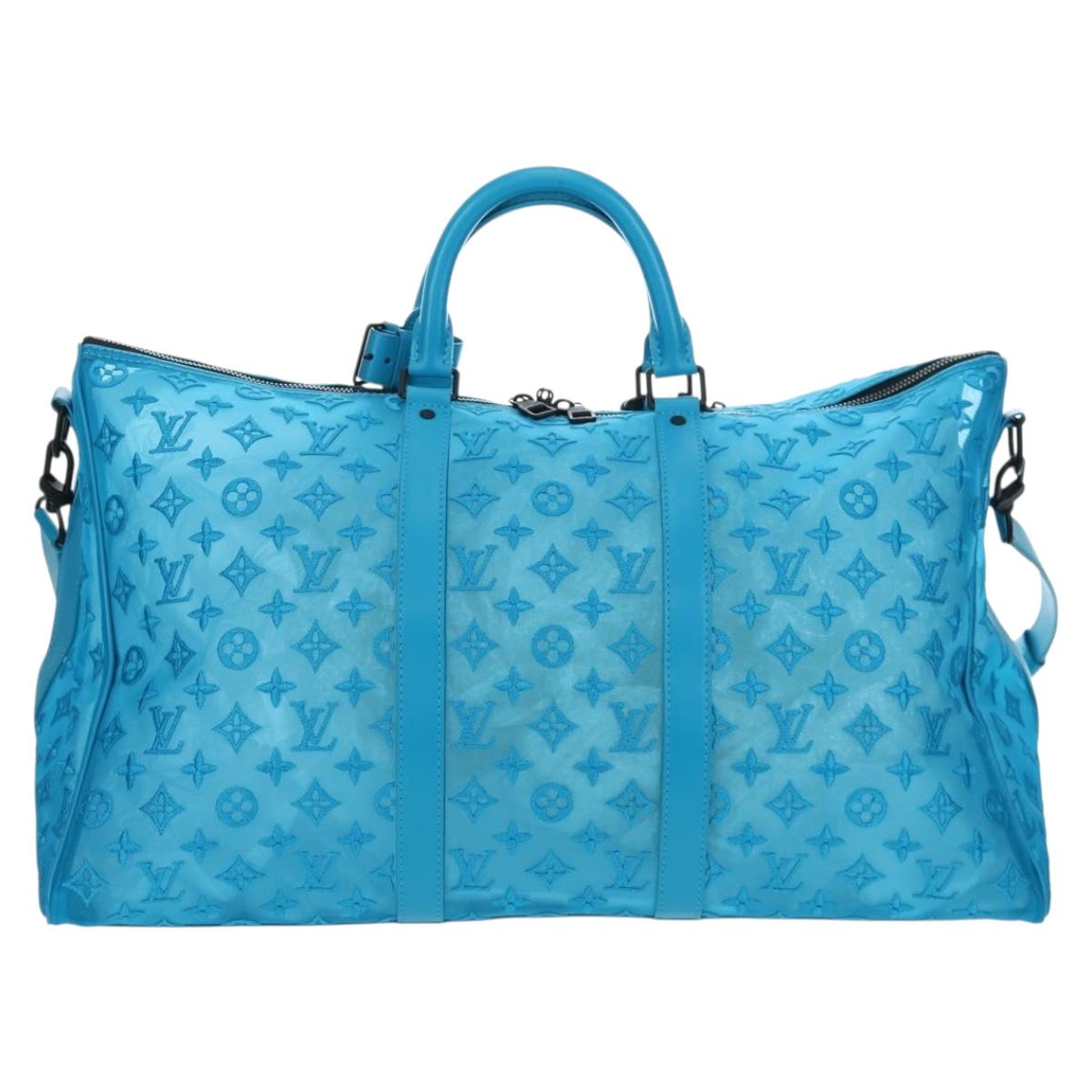 LOUIS VUITTON Monogram Mesh Keepall Triangle 50 Turquoise M45048 Auth 195543SAM