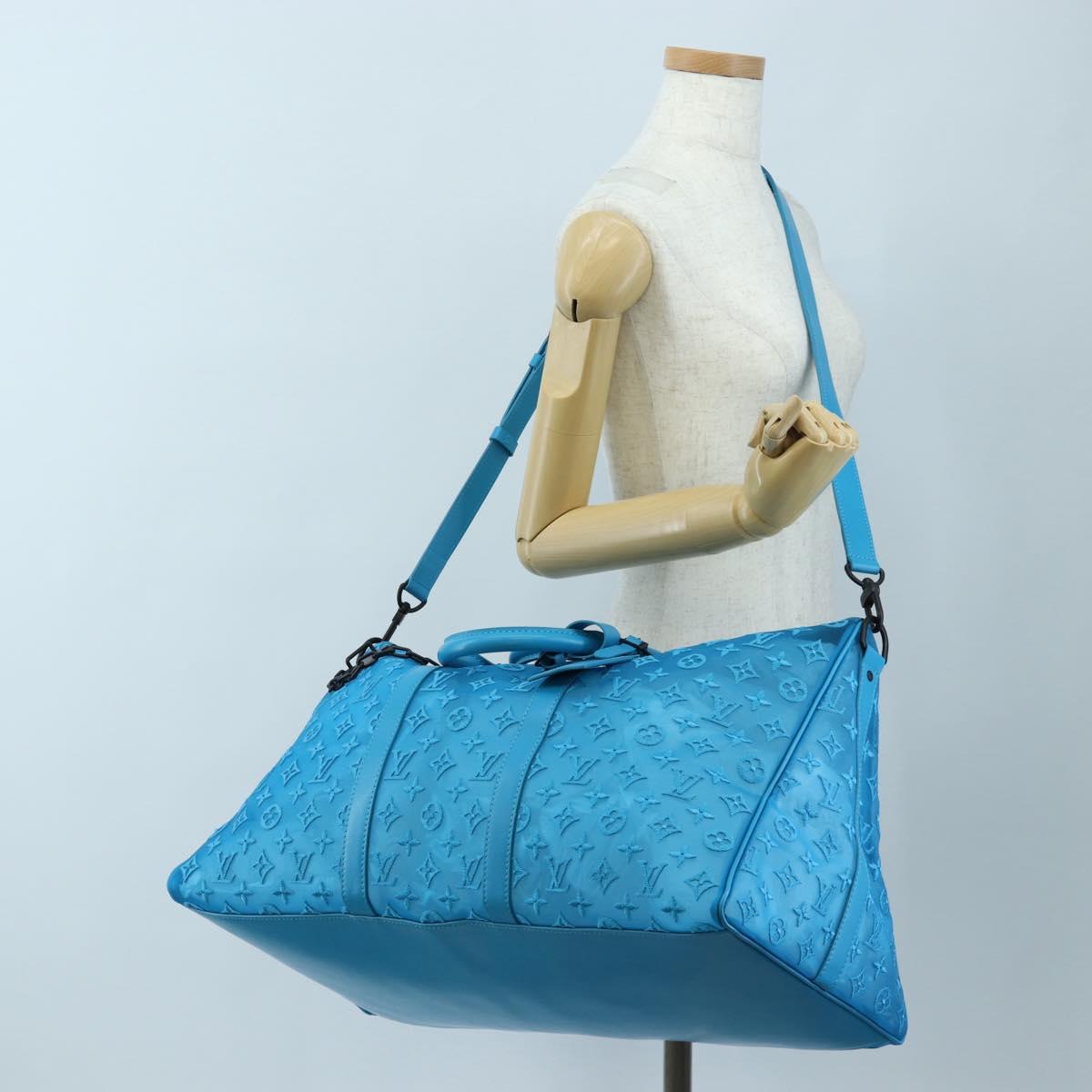 LOUIS VUITTON Monogram Mesh Keepall Triangle 50 Turquoise M45048 Auth 195543SAM