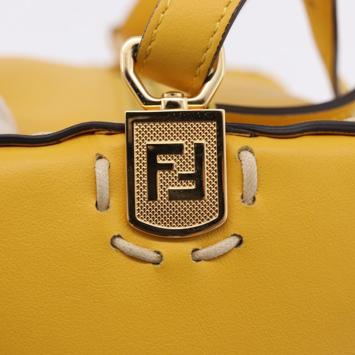FENDI Celeria Triangle Shoulder Bag Leather Yellow Gold Tone 8BS053 Auth 195557M