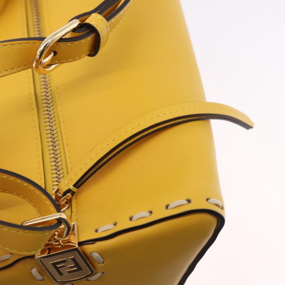 FENDI Celeria Triangle Shoulder Bag Leather Yellow Gold Tone 8BS053 Auth 195557M