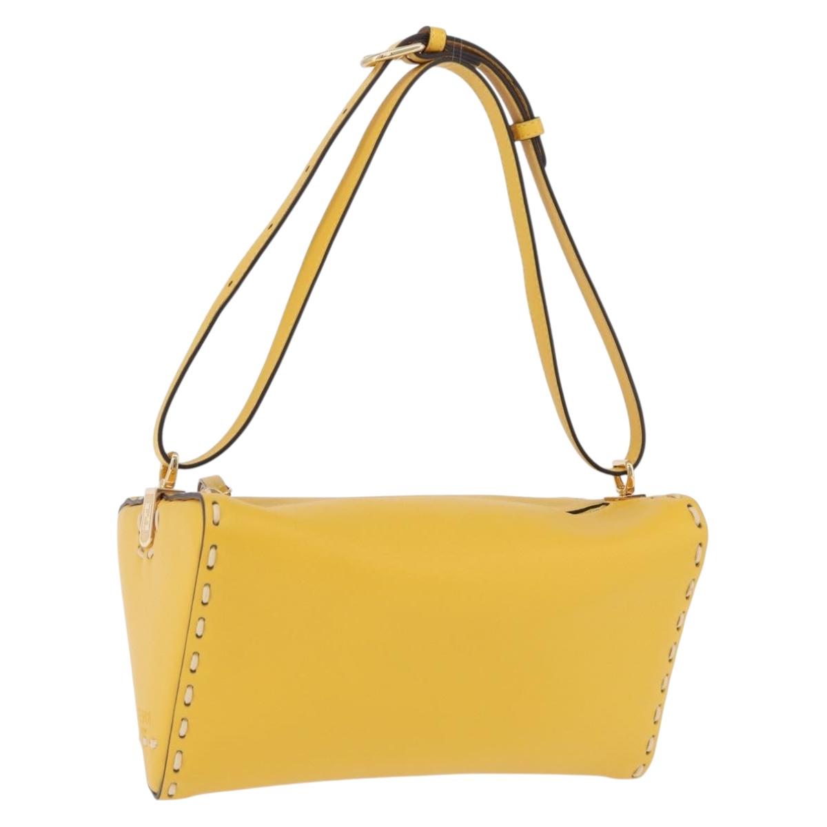 FENDI Celeria Triangle Shoulder Bag Leather Yellow Gold Tone 8BS053 Auth 195557M