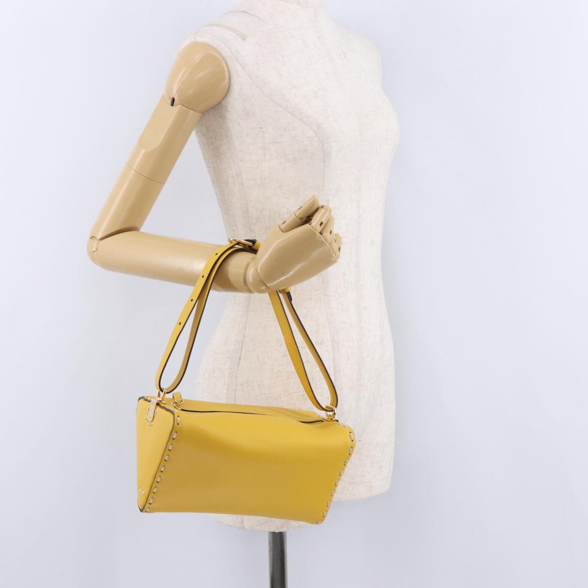 FENDI Celeria Triangle Shoulder Bag Leather Yellow Gold Tone 8BS053 Auth 195557M