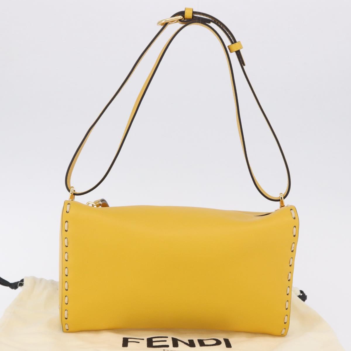 FENDI Celeria Triangle Shoulder Bag Leather Yellow Gold Tone 8BS053 Auth 195557M