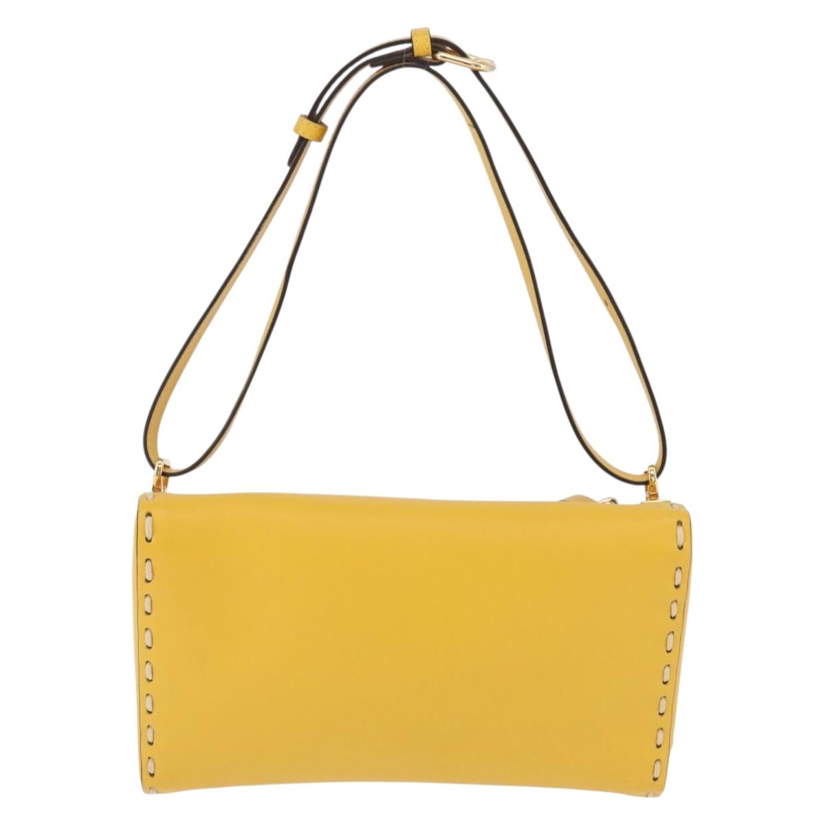FENDI Celeria Triangle Shoulder Bag Leather Yellow Gold Tone 8BS053 Auth 195557M