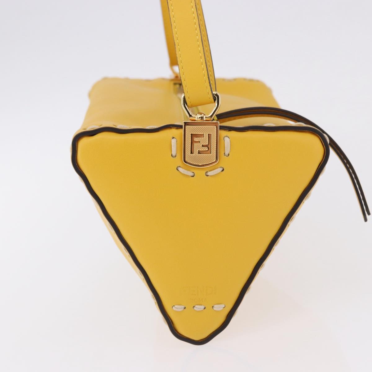 FENDI Celeria Triangle Shoulder Bag Leather Yellow Gold Tone 8BS053 Auth 195557M