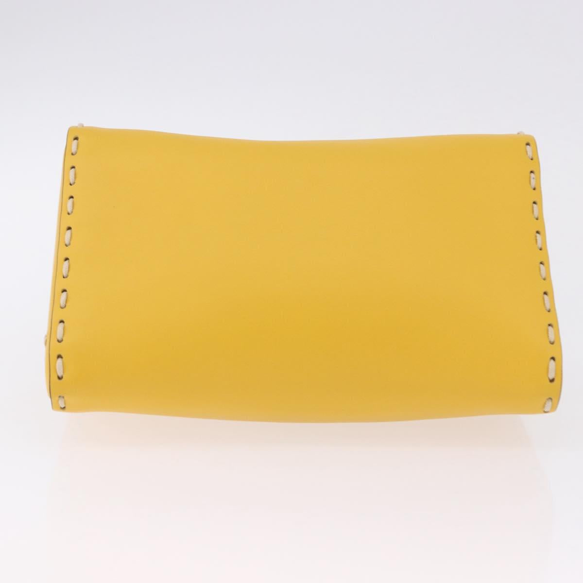 FENDI Celeria Triangle Shoulder Bag Leather Yellow Gold Tone 8BS053 Auth 195557M