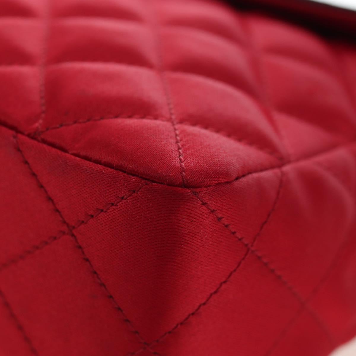 CHANEL Matelasse Chain Shoulder Bag Satin Red Gold CC Auth 195562V
