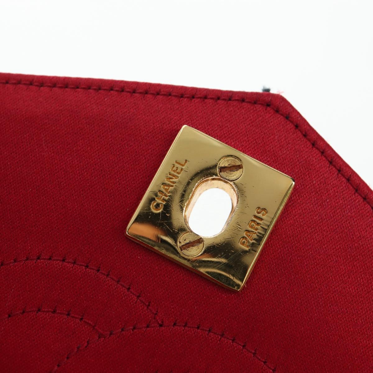 CHANEL Matelasse Chain Shoulder Bag Satin Red Gold CC Auth 195562V