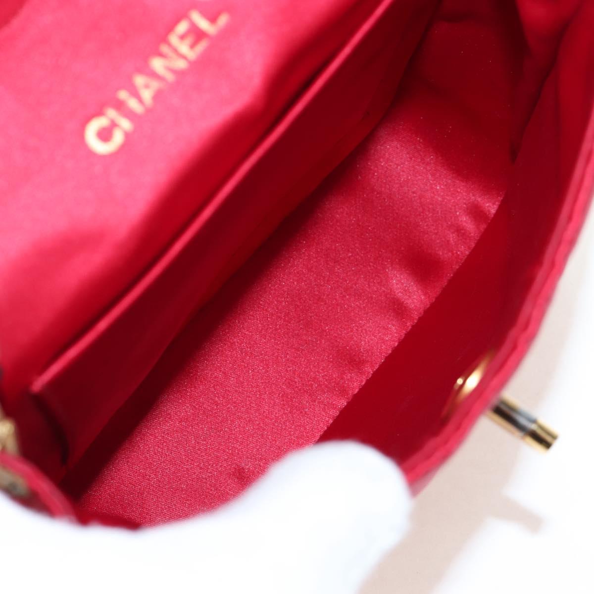 CHANEL Matelasse Chain Shoulder Bag Satin Red Gold CC Auth 195562V
