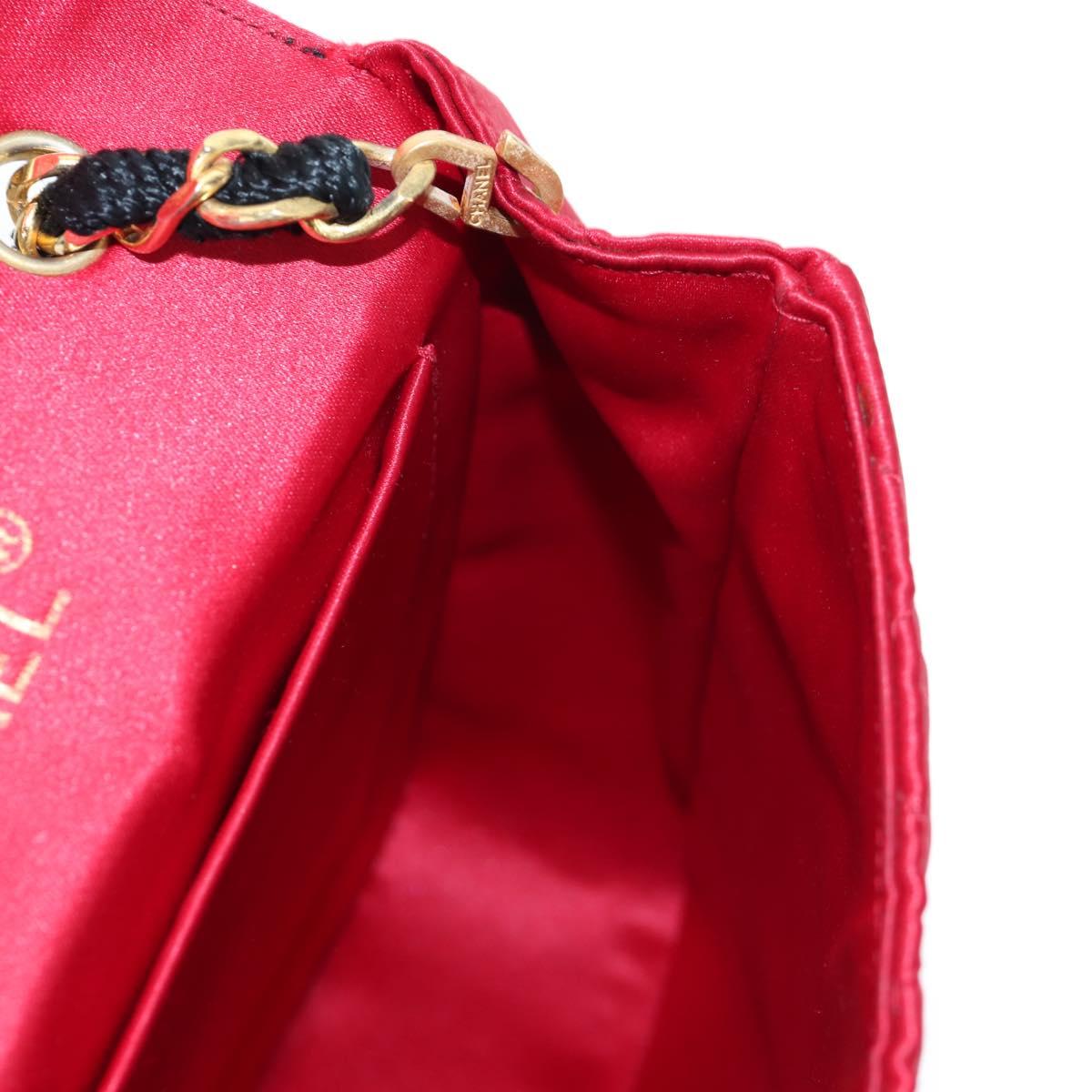 CHANEL Matelasse Chain Shoulder Bag Satin Red Gold CC Auth 195562V