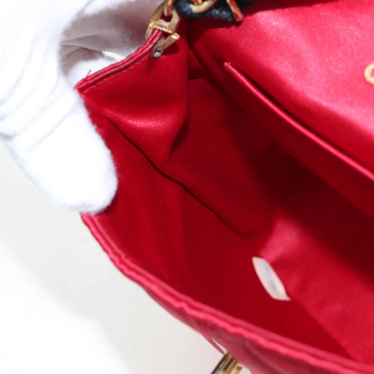 CHANEL Matelasse Chain Shoulder Bag Satin Red Gold CC Auth 195562V