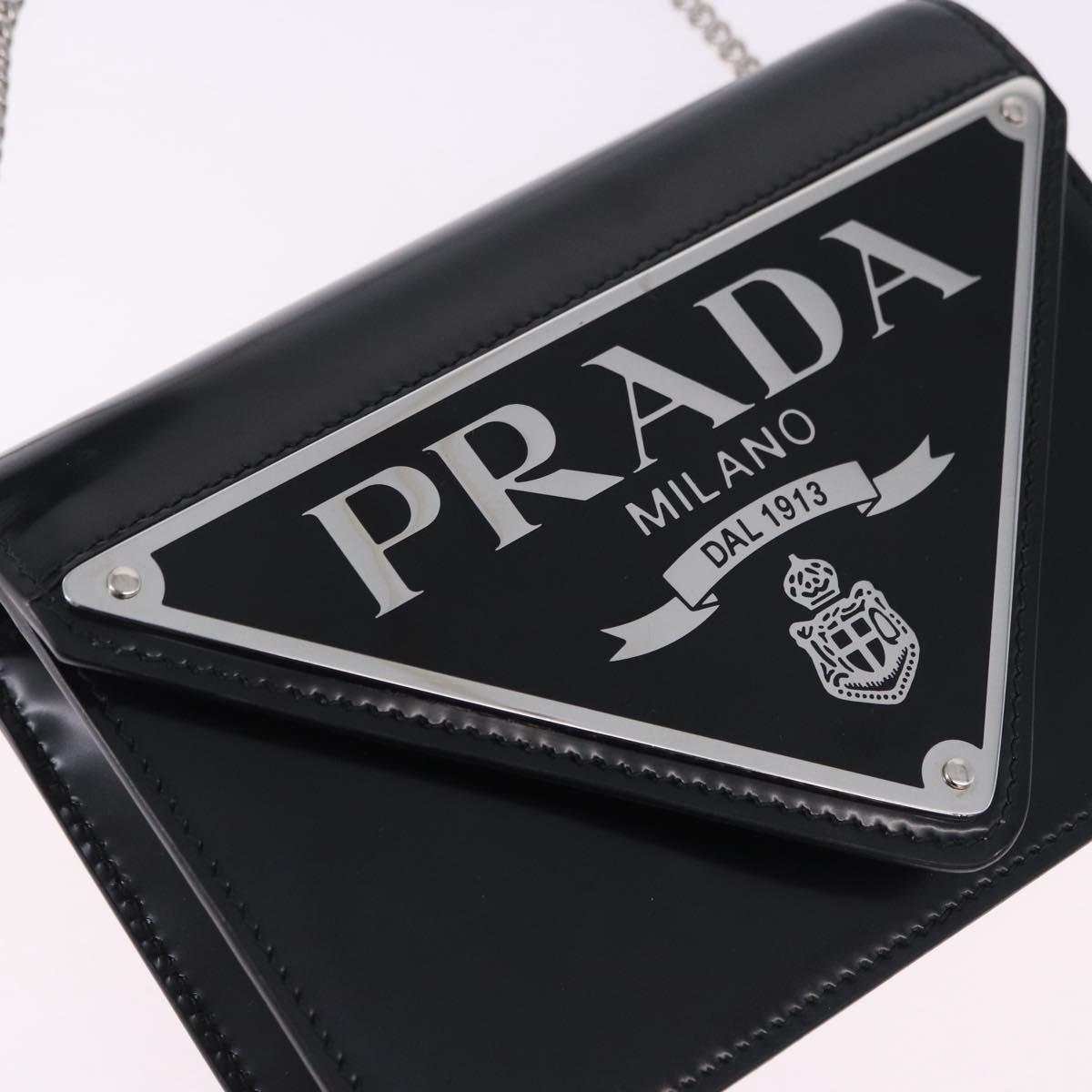 PRADA Chain Shoulder Bag Patent leather Black Silver Auth 195563SAV
