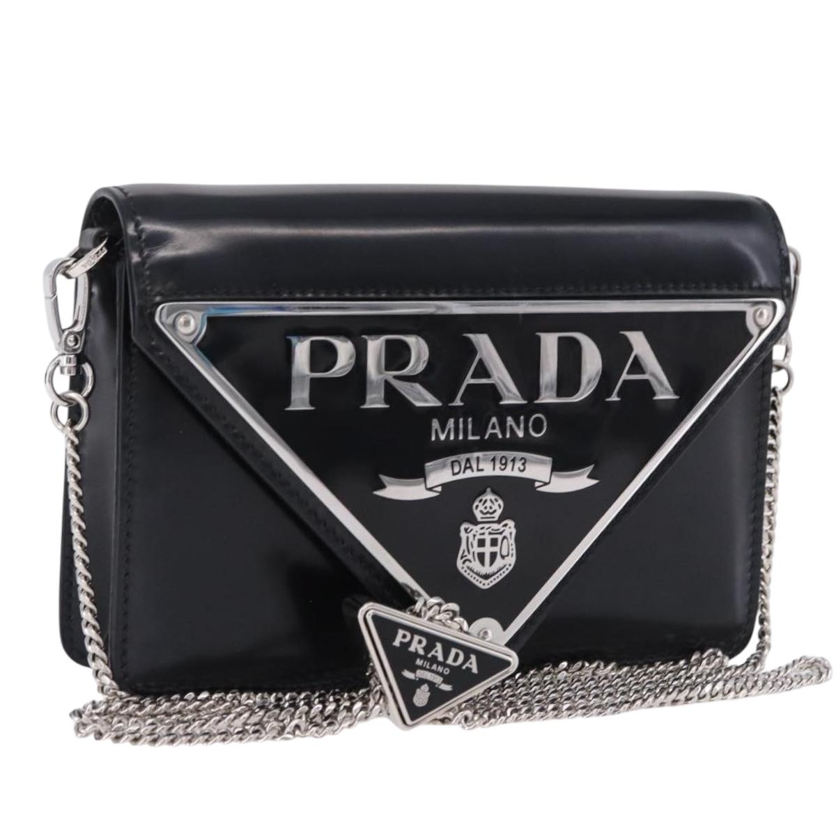 PRADA Chain Shoulder Bag Patent leather Black Silver Auth 195563SAV