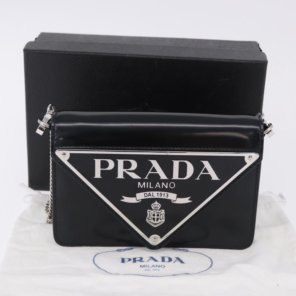 PRADA Chain Shoulder Bag Patent leather Black Silver Auth 195563SAV