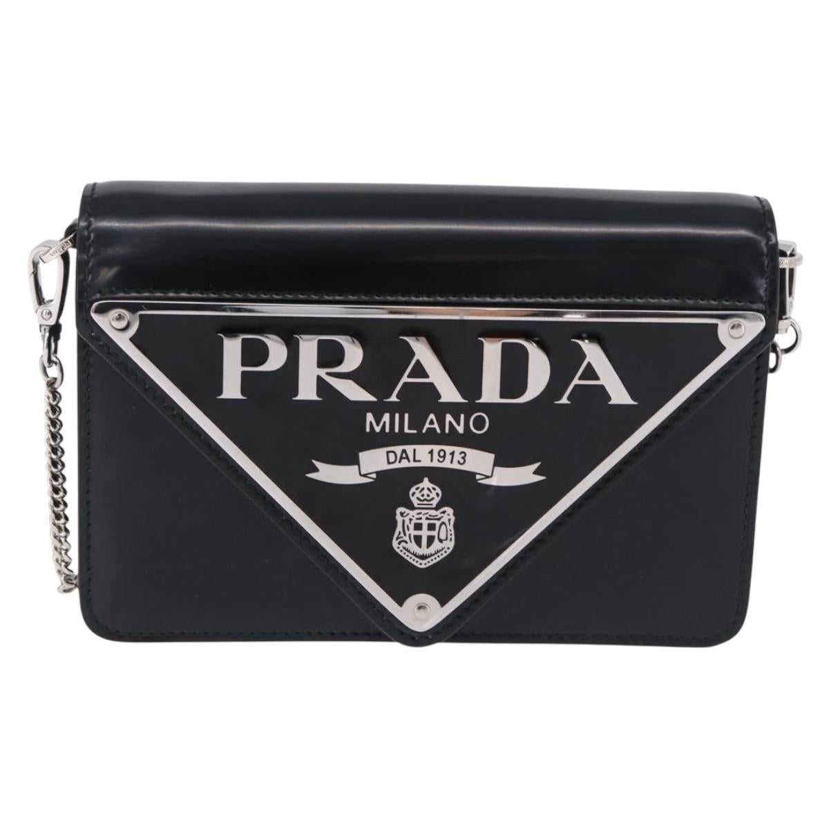 PRADA Chain Shoulder Bag Patent leather Black Silver Auth 195563SAV