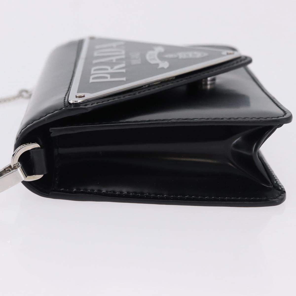 PRADA Chain Shoulder Bag Patent leather Black Silver Auth 195563SAV