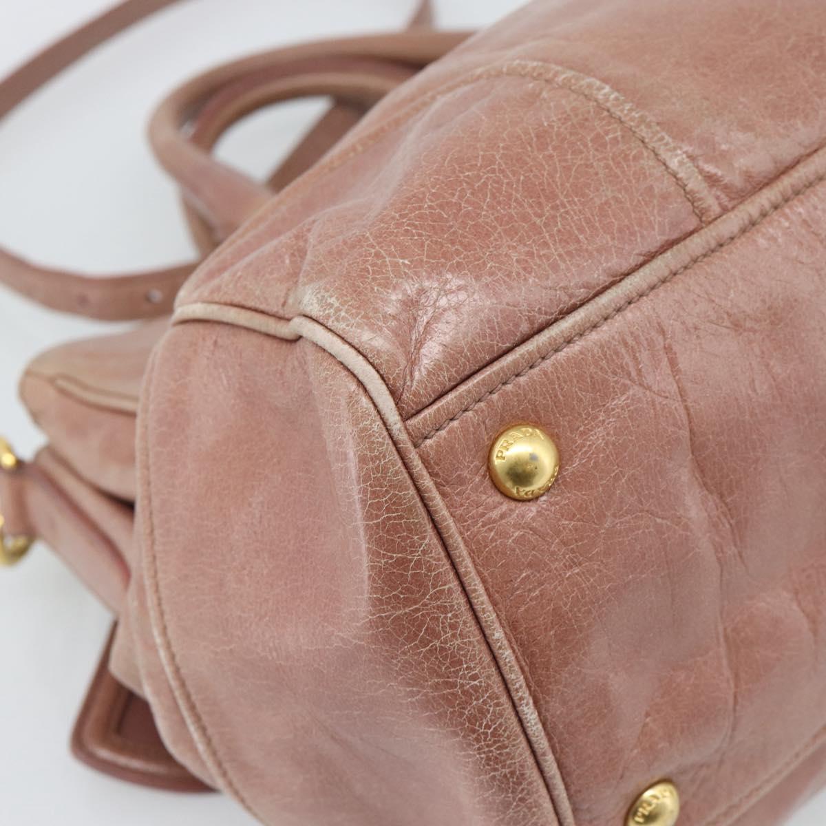 PRADA Hand Bag Leather 2way Pink Gold Auth 195564A
