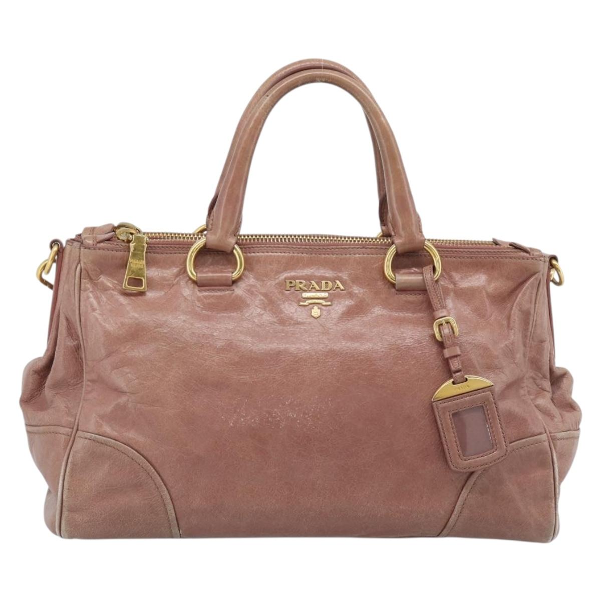 PRADA Hand Bag Leather 2way Pink Gold Auth 195564A