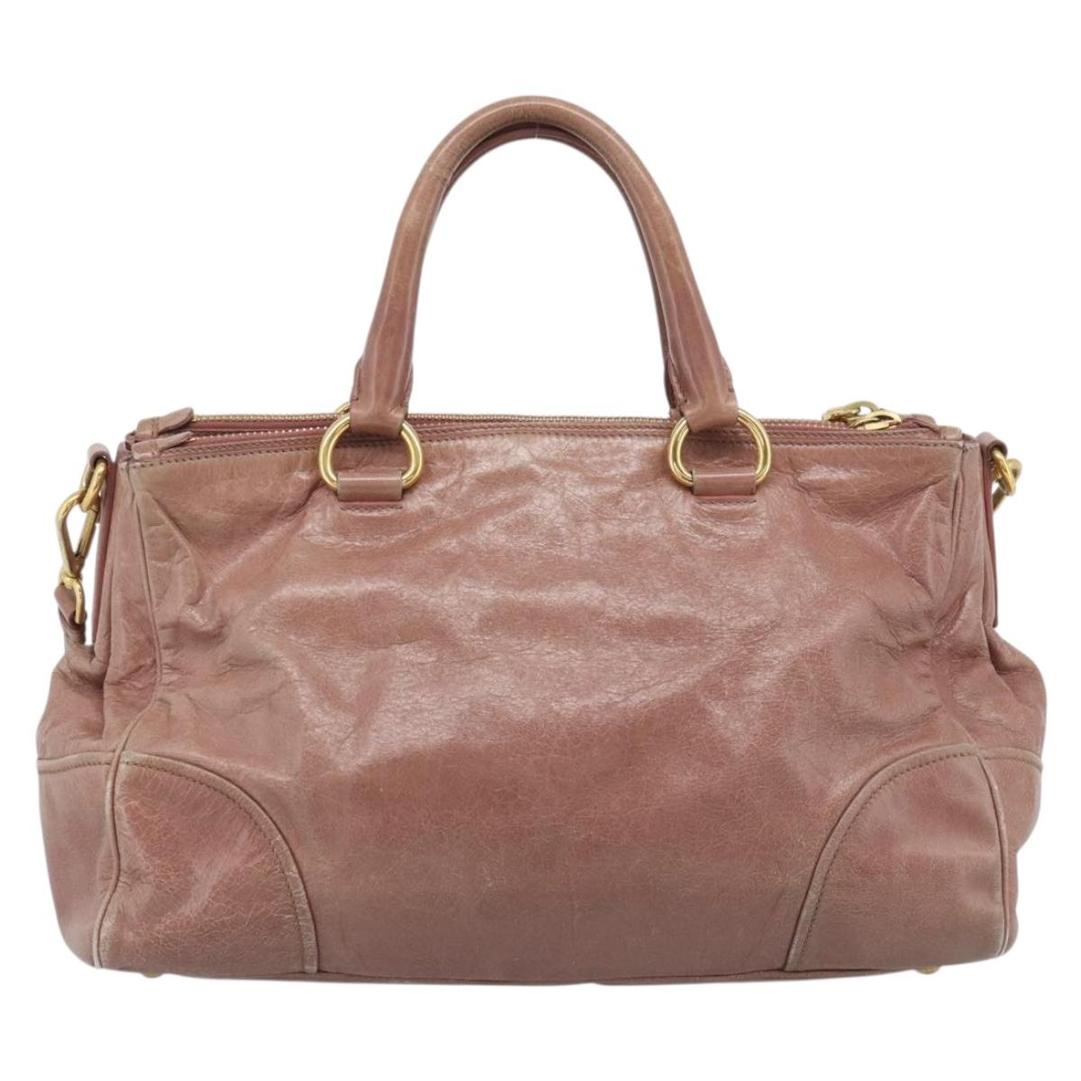 PRADA Hand Bag Leather 2way Pink Gold Auth 195564A
