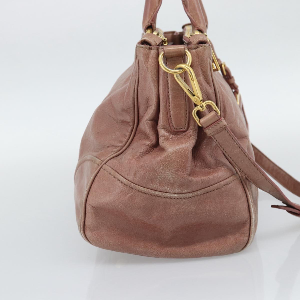 PRADA Hand Bag Leather 2way Pink Gold Auth 195564A