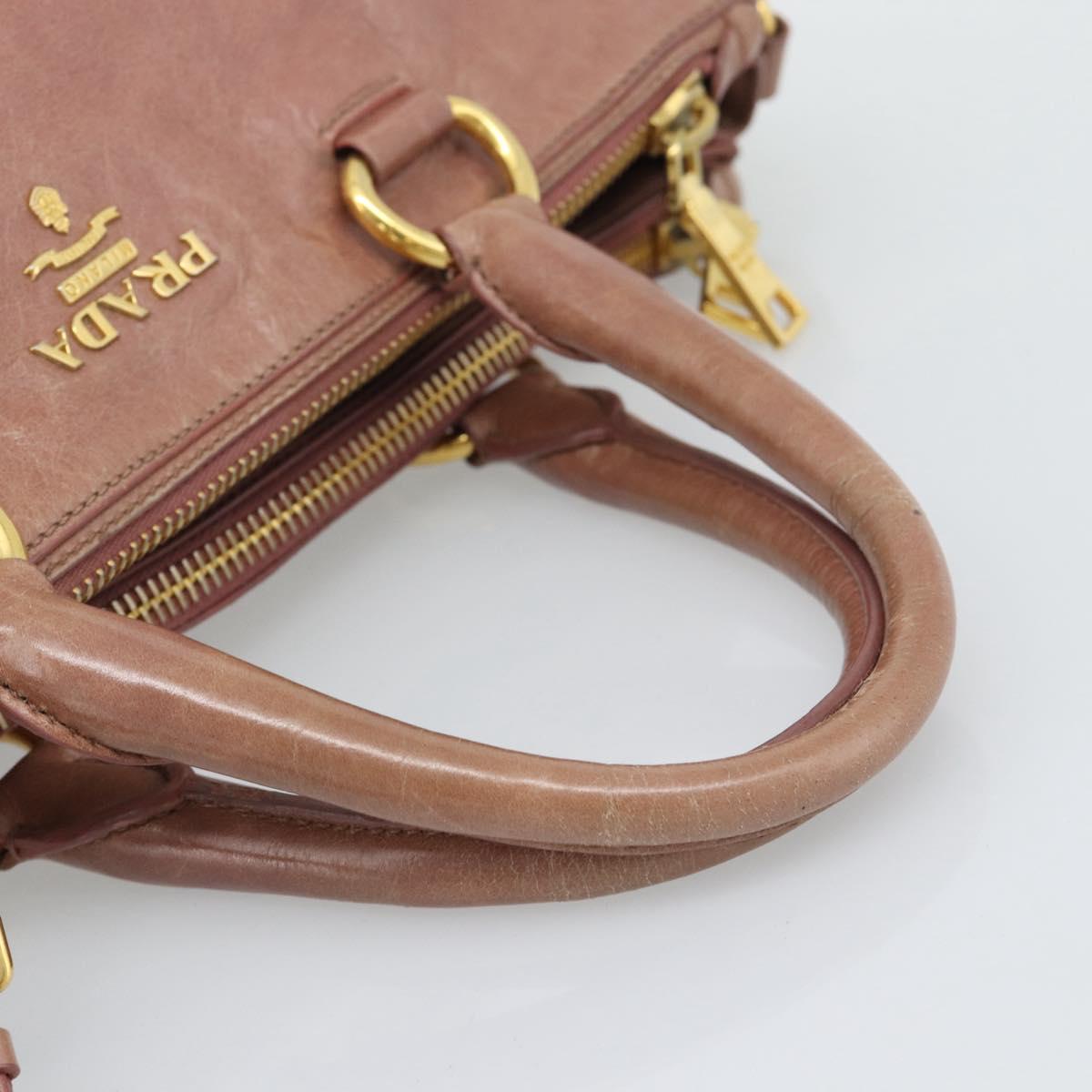 PRADA Hand Bag Leather 2way Pink Gold Auth 195564A