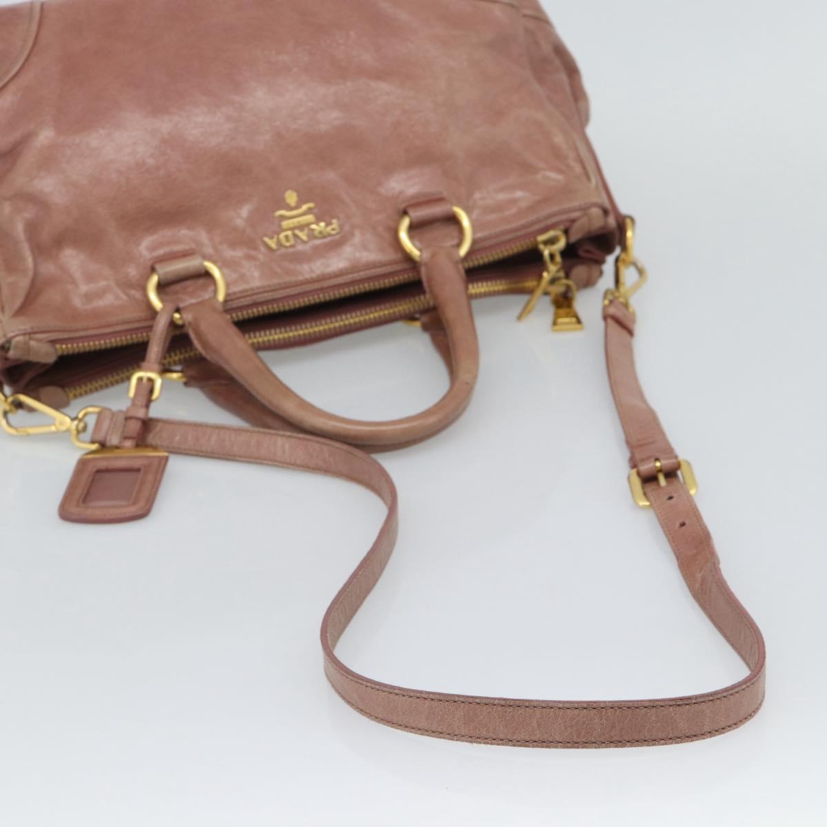 PRADA Hand Bag Leather 2way Pink Gold Auth 195564A