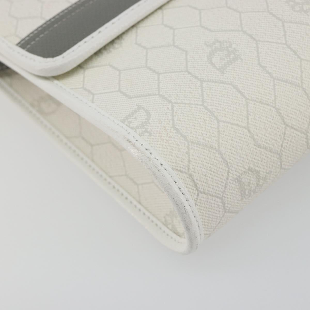 Christian Dior Honeycomb Canvas Shoulder Bag PVC White Gold Auth 195565