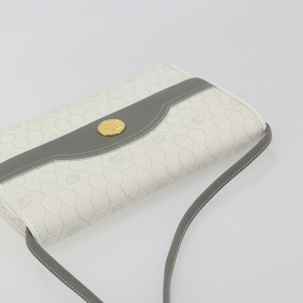 Christian Dior Honeycomb Canvas Shoulder Bag PVC White Gold Auth 195565
