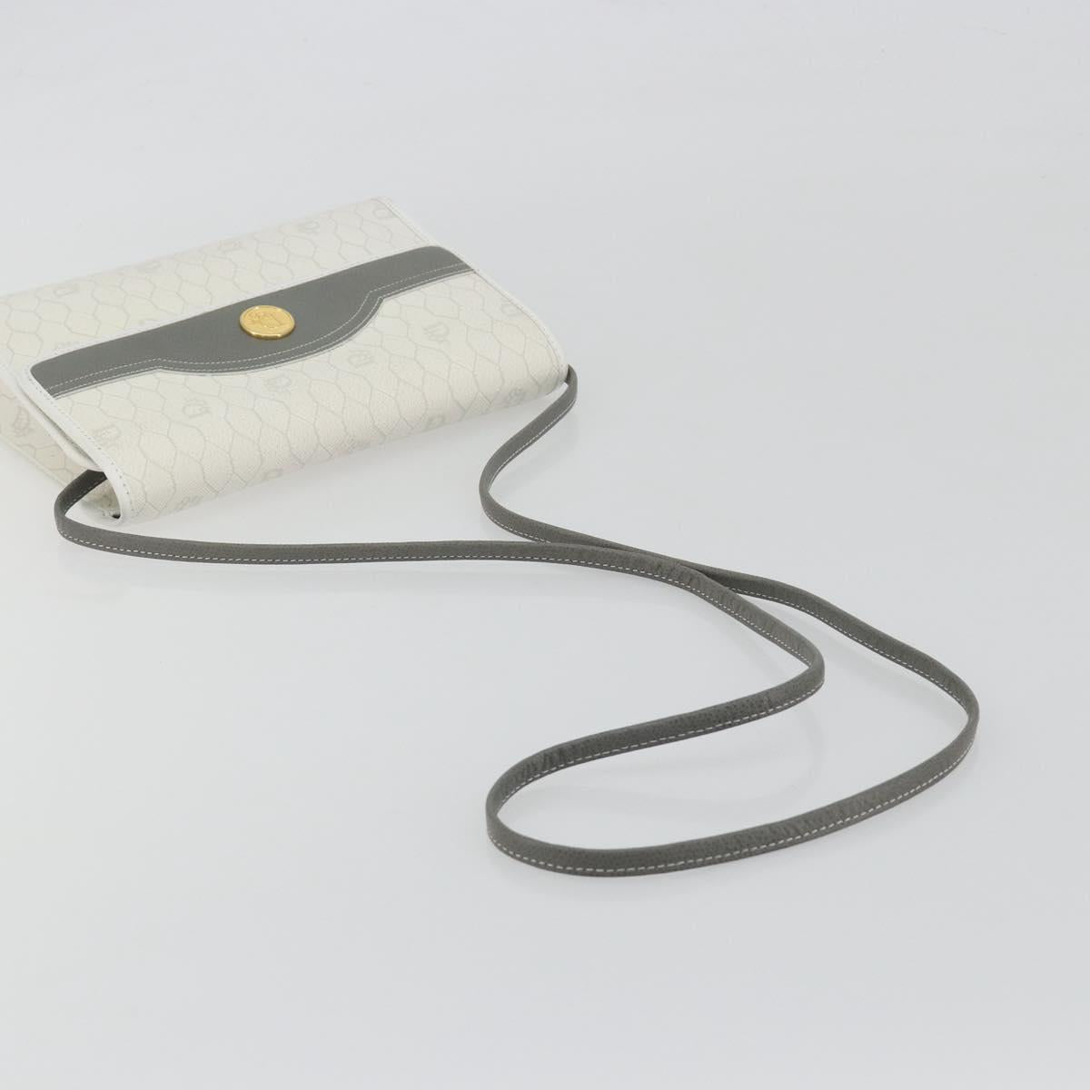 Christian Dior Honeycomb Canvas Shoulder Bag PVC White Gold Auth 195565