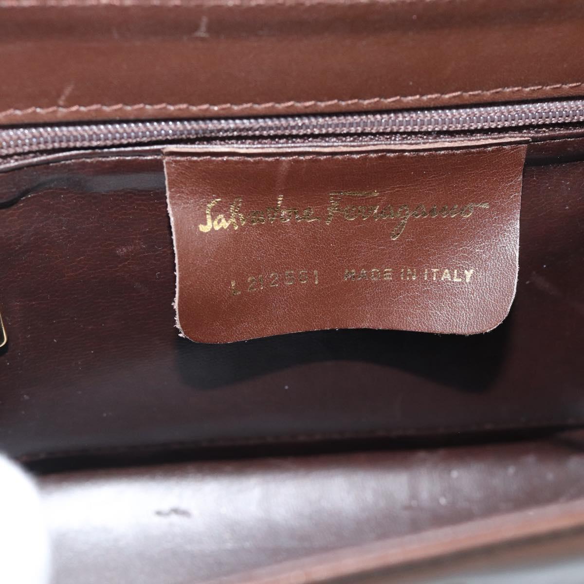 Salvatore Ferragamo Chain Shoulder Bag Leather Dark Brown Gold Auth 195566